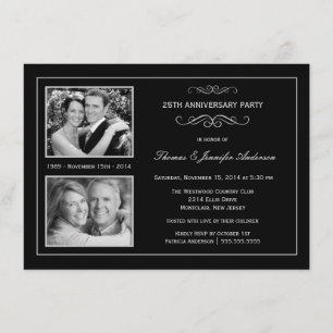 Invitation Puis et maintenant 25ème anniversaire d'argent ave