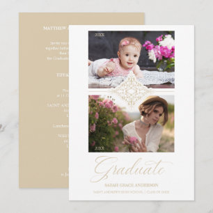 Invitation Puis et maintenant Chic Gold 2 Photos Ornament Gra