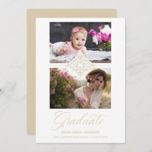 Invitation Puis et maintenant Chic Gold 2 Photos Ornament Gra