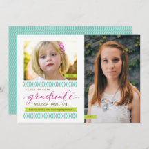 Puis et maintenant Mint & Pink Chevron Photo Gradu