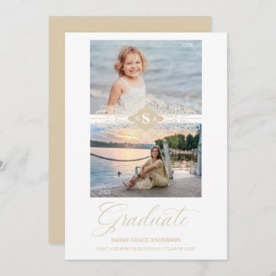 Invitation Puis & maintenant Gold Lace Flourish Graduation Ph