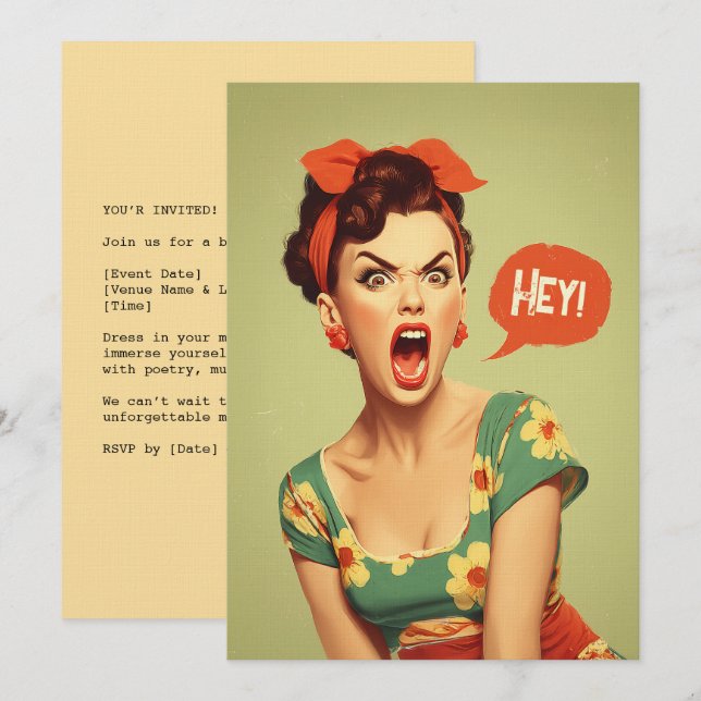 Invitation Puissance d'une pin-up vintage qui crie (Devant / Derrière)