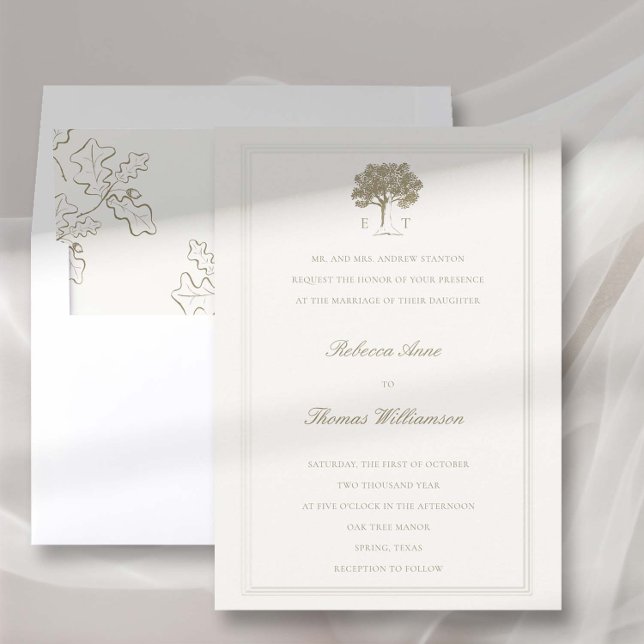 Invitation Puissant Chêne Faux Or Embossé Mariage officiel (oak tree wedding invitation fall autumn mountain rustic formal traditional elegant modern classic)