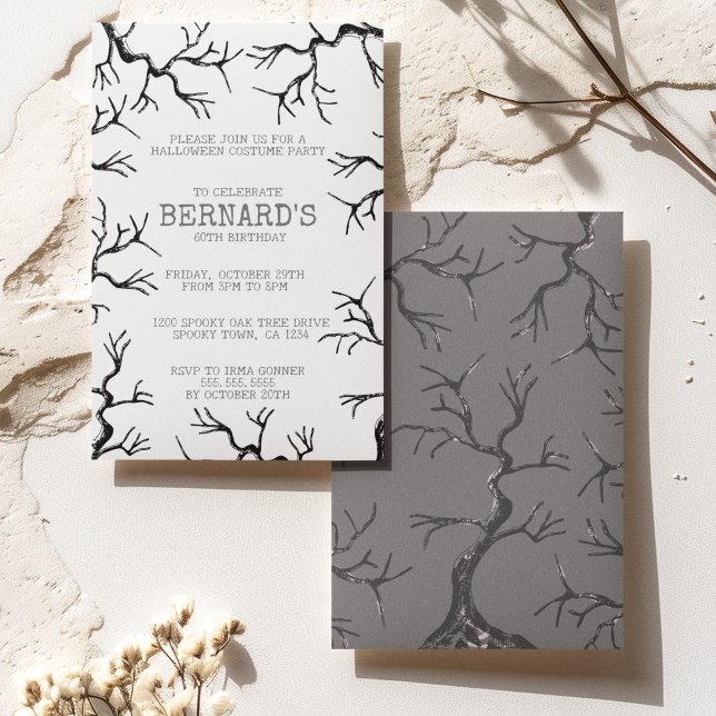 Invitation Puissant comme le Chêne Éffrayant Adulte Anniversa (Spooky Old Oak Trees Hand-Drawn in Black Ink Perfect for an Over the Hill Haunted Birthday Party.)