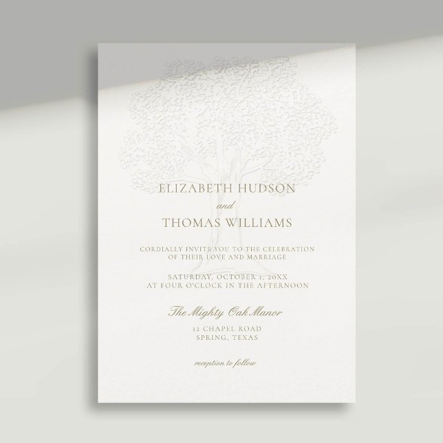 Invitation Puissant Faux De Chêne Embossé Mariage Formel Mode (faux embossed wedding invitation mighty oak formal traditional elegant modern classic)