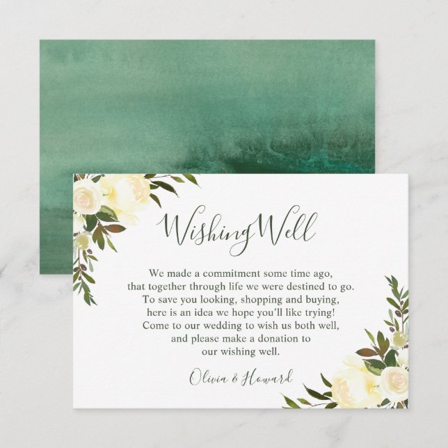Invitation Puits de souhaits de mariage floral aquarelle de v (Devant / Derrière)