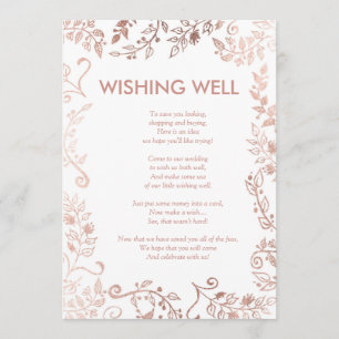 Invitation Puits de souhaits élégant en rose gold et fleurs b