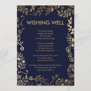 Invitation Puits de souhaits floral élégant bleu marine or