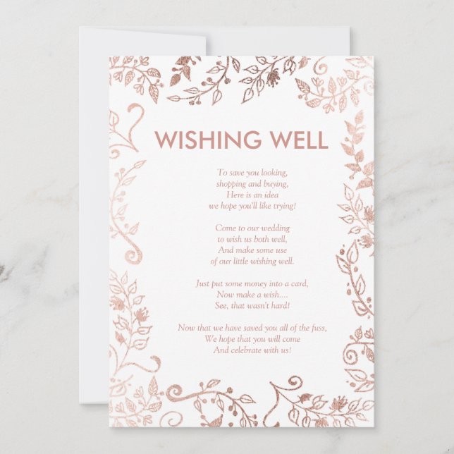 Invitation Puits de souhaits floral élégant en rose gold blan (Devant)