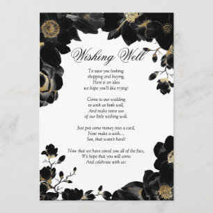Invitation Puits de souhaits floral noir aux accents dorés