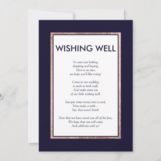 Invitation Puits de souhaits simple en Navy avec un liseré or (Devant)