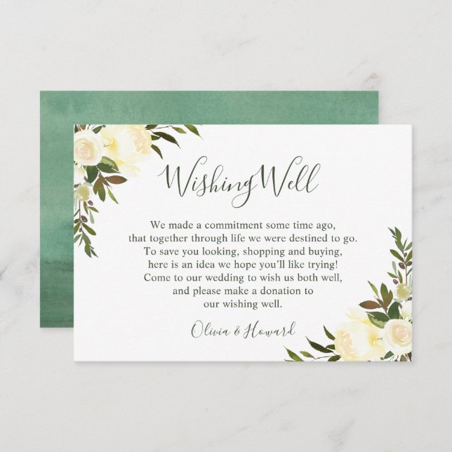 Invitation Puits de Vœux de Mariage Floral Aquarelle de Verdu (Devant / Derrière)