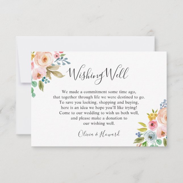 Invitation Puits de vœux de mariage floral aquarelle pastel (Devant)