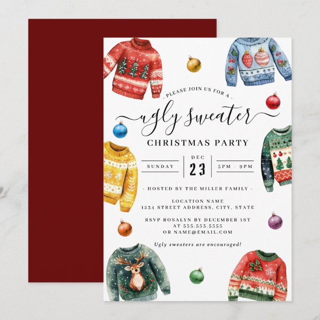 Invitation Pull Noël Sale Ugly  (Devant / Derrière)