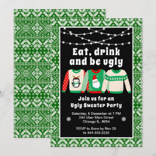 Invitation PULLS DE NOËL LAIDS Fête de Noël Vert