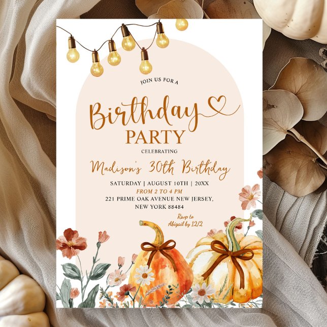 Invitation Pumpkin Fall Wildflower Theme Birthday Party (Créateur téléchargé)