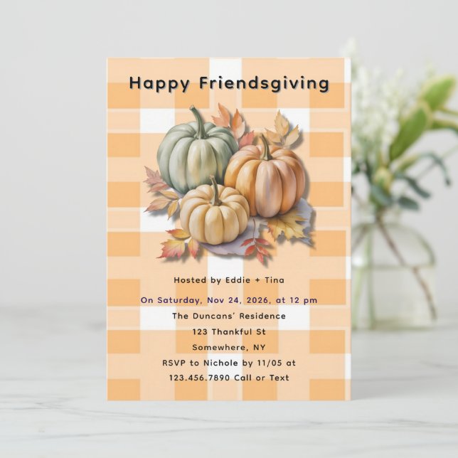 Invitation Pumpkins et feuilles d'automne pour un joyeux Frie (Debout devant)