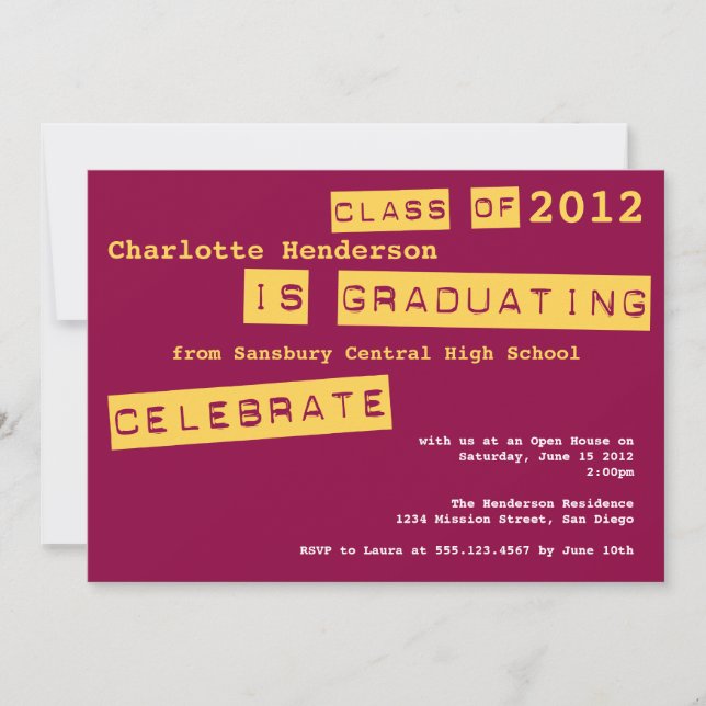Invitation Punch étiquette rouge classe de graduation de l'in (Devant)