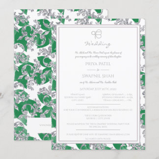 Invitation Punjabi floral Ek sikh Onkar de vert argenté de