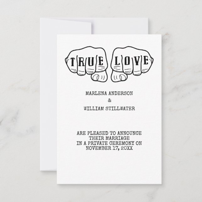 Invitation Punk Rock Tattoo Mains Mariage Elopement (Devant)