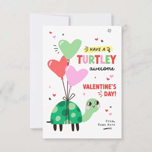 Invitation Punny Turtle Valentine's Day Kids Classroom Card (Devant)