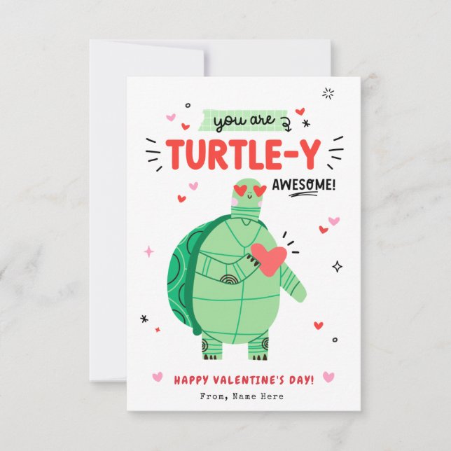 Invitation Punny Turtle Valentine's Day Kids Classroom Card (Devant)