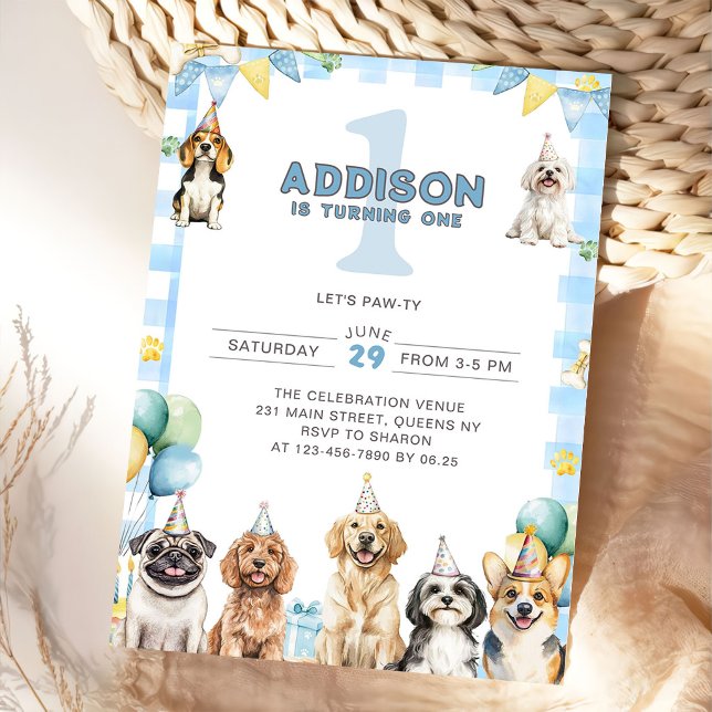 Invitation Puppy Calling All Pawty Animals 1st Birthday (Créateur téléchargé)