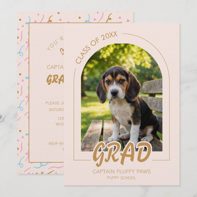 Invitation Puppy Graduation Blush Pink Gold Modern Photos (Devant / Derrière)