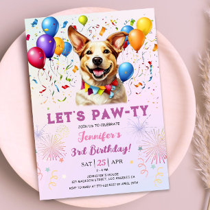 Invitation Puppy laisse Pawty Birthday Party Girl 3ème annive