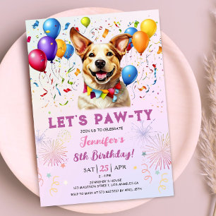 Invitation Puppy laisse Pawty Birthday Party Girl 8e annivers