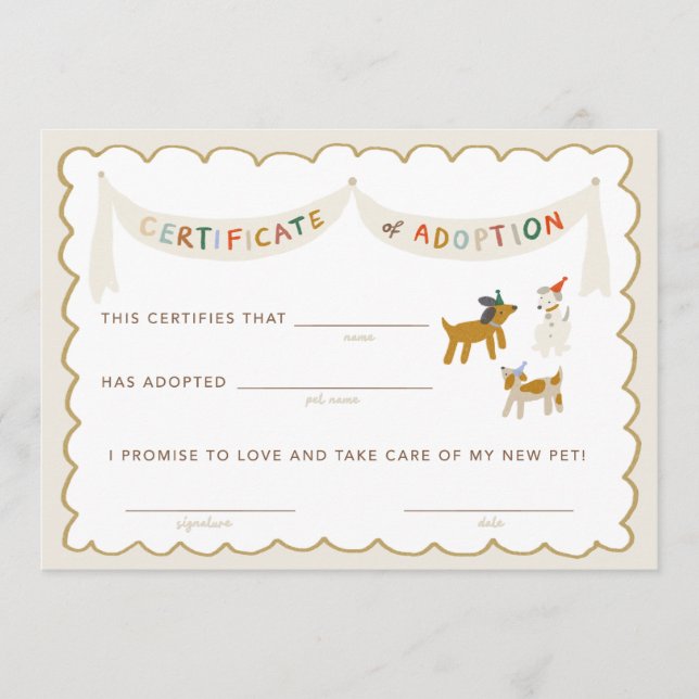 Invitation Puppy Pawty Certificat d'adoption (Devant)