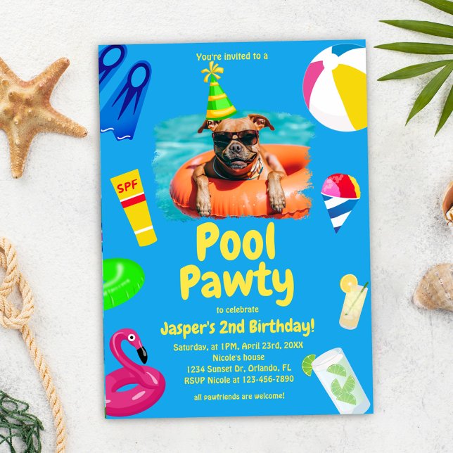 Invitation Puppy Pawty Chien Anniversaire Pool Party (Puppy Pawty Dog Birthday Pool Party Invitation)