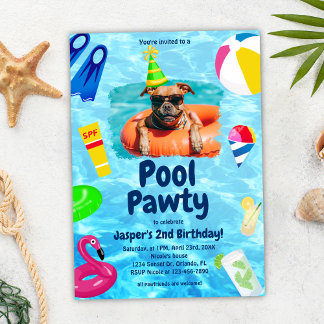 Invitation Puppy Pawty Chien de fête de la piscine Anniversai