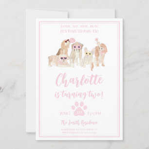 Invitation Puppy Pawty Pink Chien thème Fille fête d'annivers
