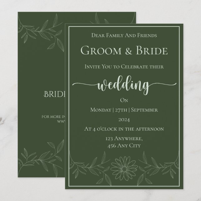 Invitation Pure Bliss : Mariage de Fleurs marguerites (Devant / Derrière)