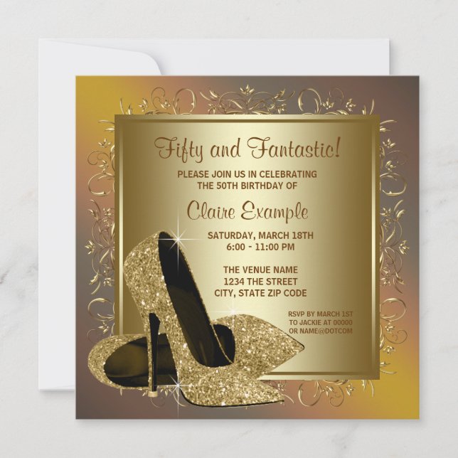 Invitation Pure Gold High Talons femmes fête d'anniversaire (Devant)
