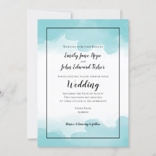 Invitation Purist bleu Turquoise Aquarelles Ligne Mariage fro
