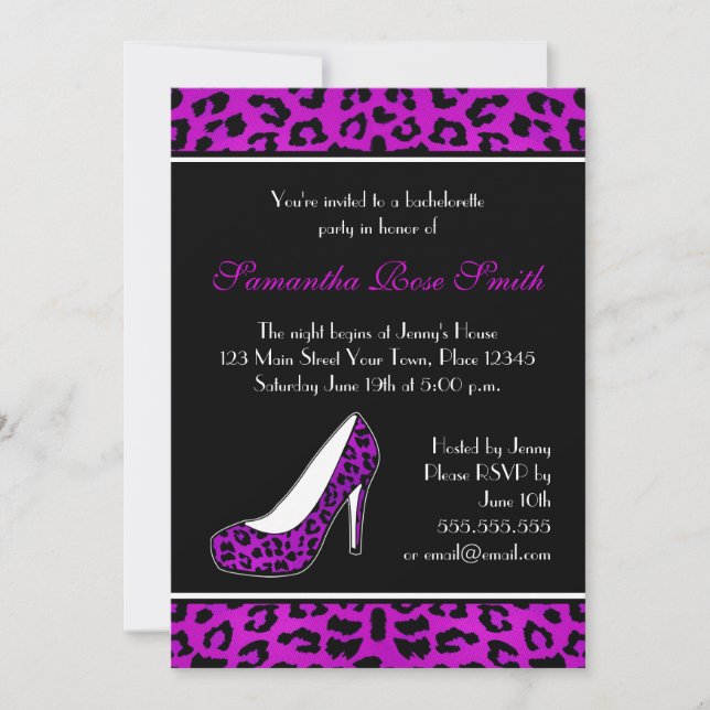 Invitation Purpl Leopard Poster de animal Heel Bachelorette P (Devant)