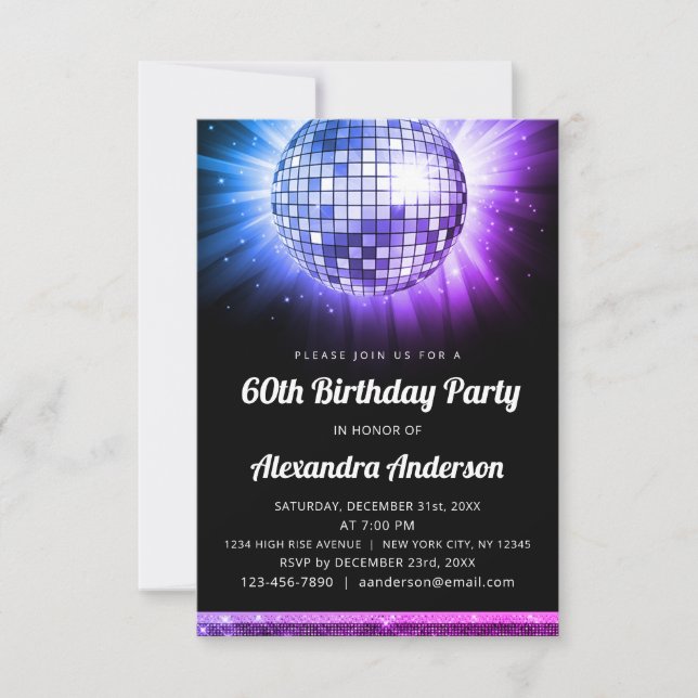 Invitation Purple 60e anniversaire Disco Ball 70's (Devant)