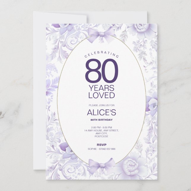 Invitation Purple 70e anniversaire Invitation, Vintage Floral (Devant)