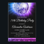 Invitation Purple 70th Birthday Party 70's Disco Ball<br><div class="desc">Revenez à l'époque de la discothèque avec notre Purple 70th Birthday Party 70's Disco Ball Invitation. Cette invitation vibrante et nostalgique est la meilleure façon de créer l'ambiance pour votre célébration d'étape. Dans une étonnante teinte de violet, cette invitation capte l'énergie et le plaisir du 'les années 70. Le graphique...</div>