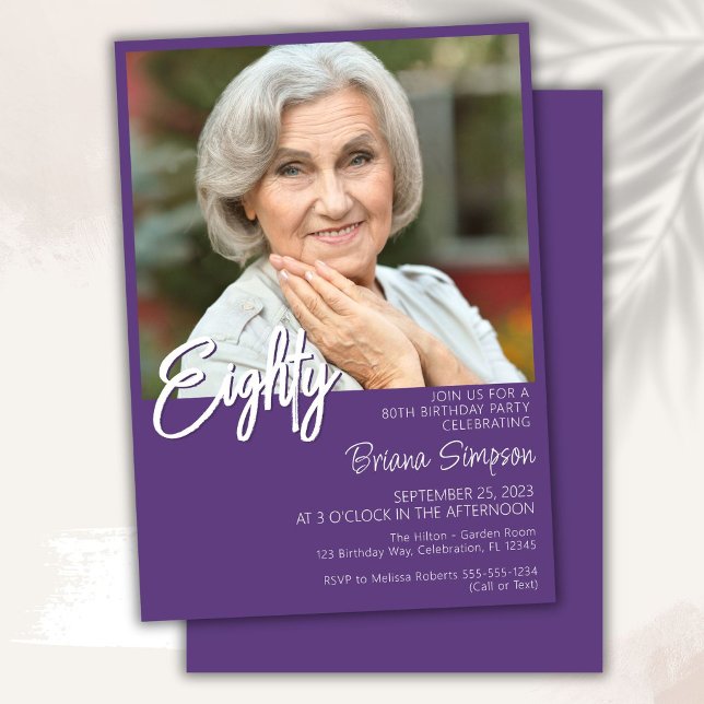 Invitation Purple 80e anniversaire Photo (Créateur téléchargé)