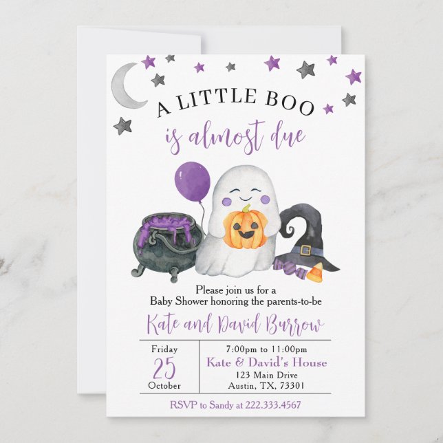 Invitation Purple A Little Boo Baby shower (Devant)