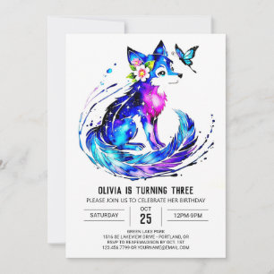 Invitation Purple Adorable Wolf Digital Girl Anniversaire