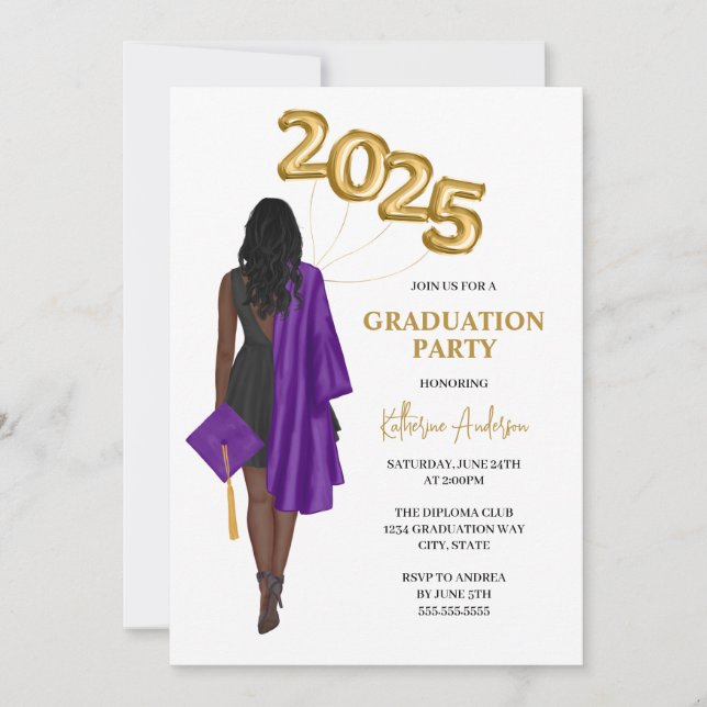 Invitation Purple African American Female Graduation Party (Devant)