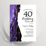Invitation Purple Agate Blanc Or 40e anniversaire<br><div class="desc">Purple,  blanc et or agate 40e anniversaire invitation fête. Design élégant et moderne avec aquarelle agate marbre arrière - plan,  fausse parties scintillant or et typographie script de police. Carte invitation branchée parfaite pour une célébration anniversaire féminine élégante. Invitations Zazzle imprimées ou téléchargement instantané modèle imprimable numérique.</div>