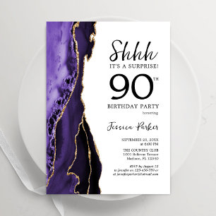 Invitation Purple Agate Blanc Or Surprise 90e anniversaire