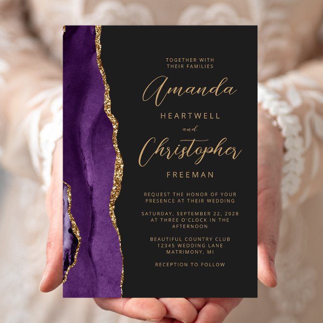 Invitation Purple Agate Gold Moderne Mariage d'ardoise (Créateur téléchargé)