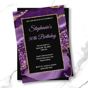 Invitation Purple Agate Gold Parties scintillant Glam 30e ann