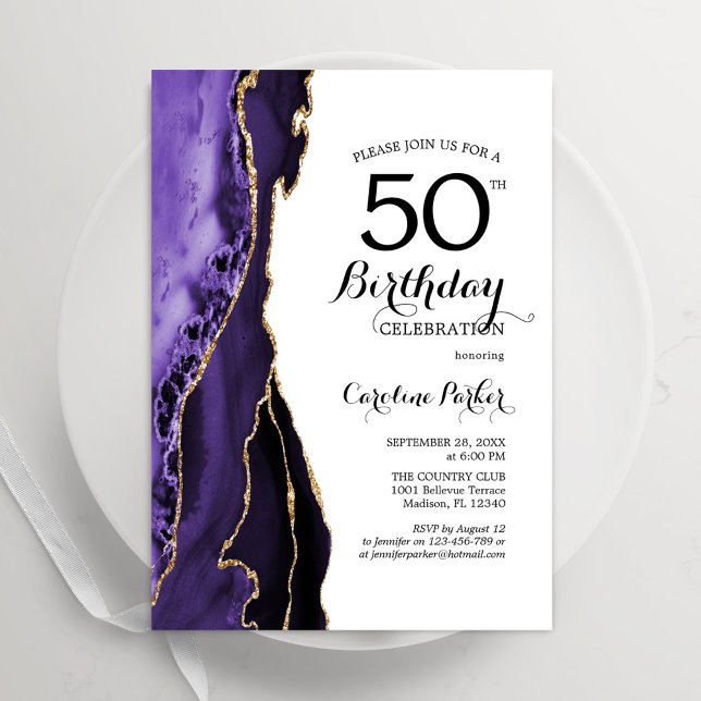 Invitation Purple Agate Or Blanc 50e anniversaire (Créateur téléchargé)